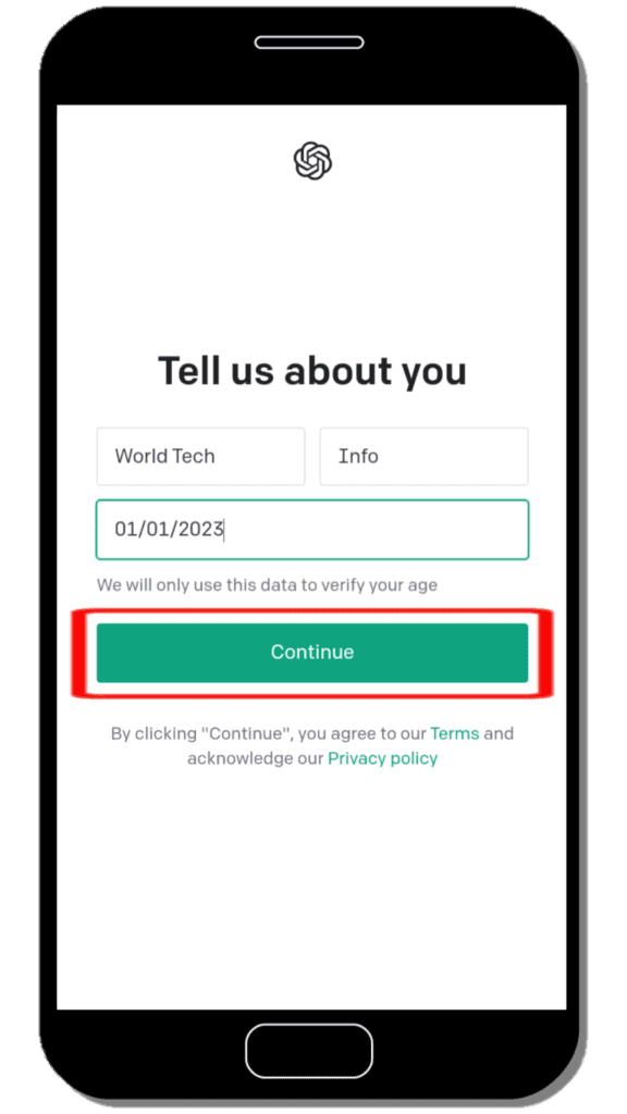 Fill the form (enter your First name, Last name and Birthday)
