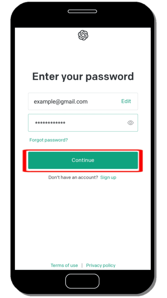 enter Password and again press "Continue" button