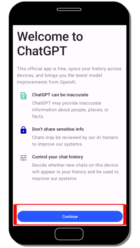 20230728 091031 "Welcome to ChatGPT" pop-up appear, press "Continue" button